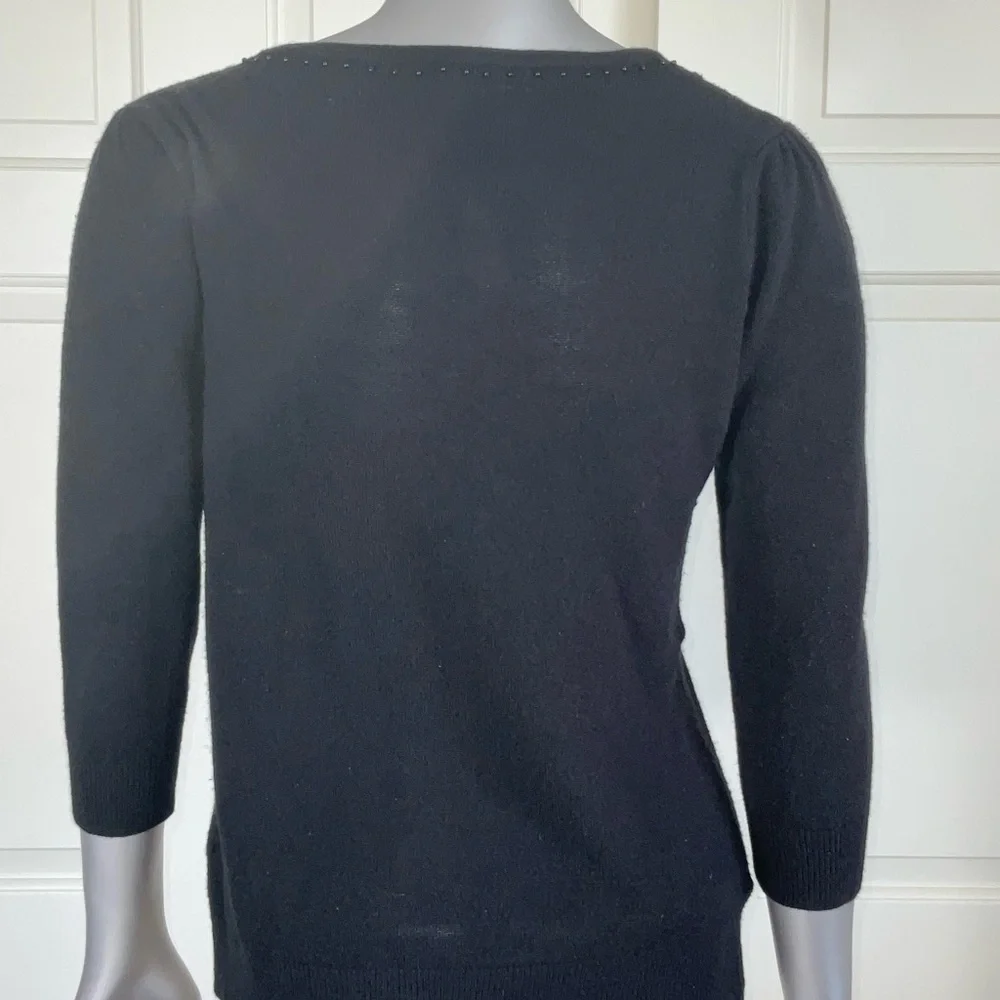 Debbie Morgan Jeweled Trim Black 3/4 Sleeve Cardigan Women Size Petite Small - Picture 2 of 10